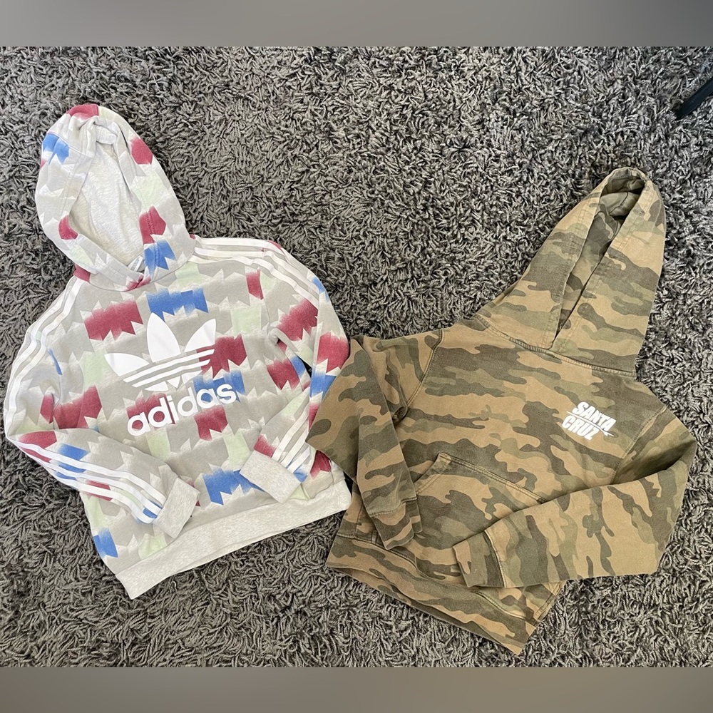 Adidas Gray Hoodie with Red and Blue Accents